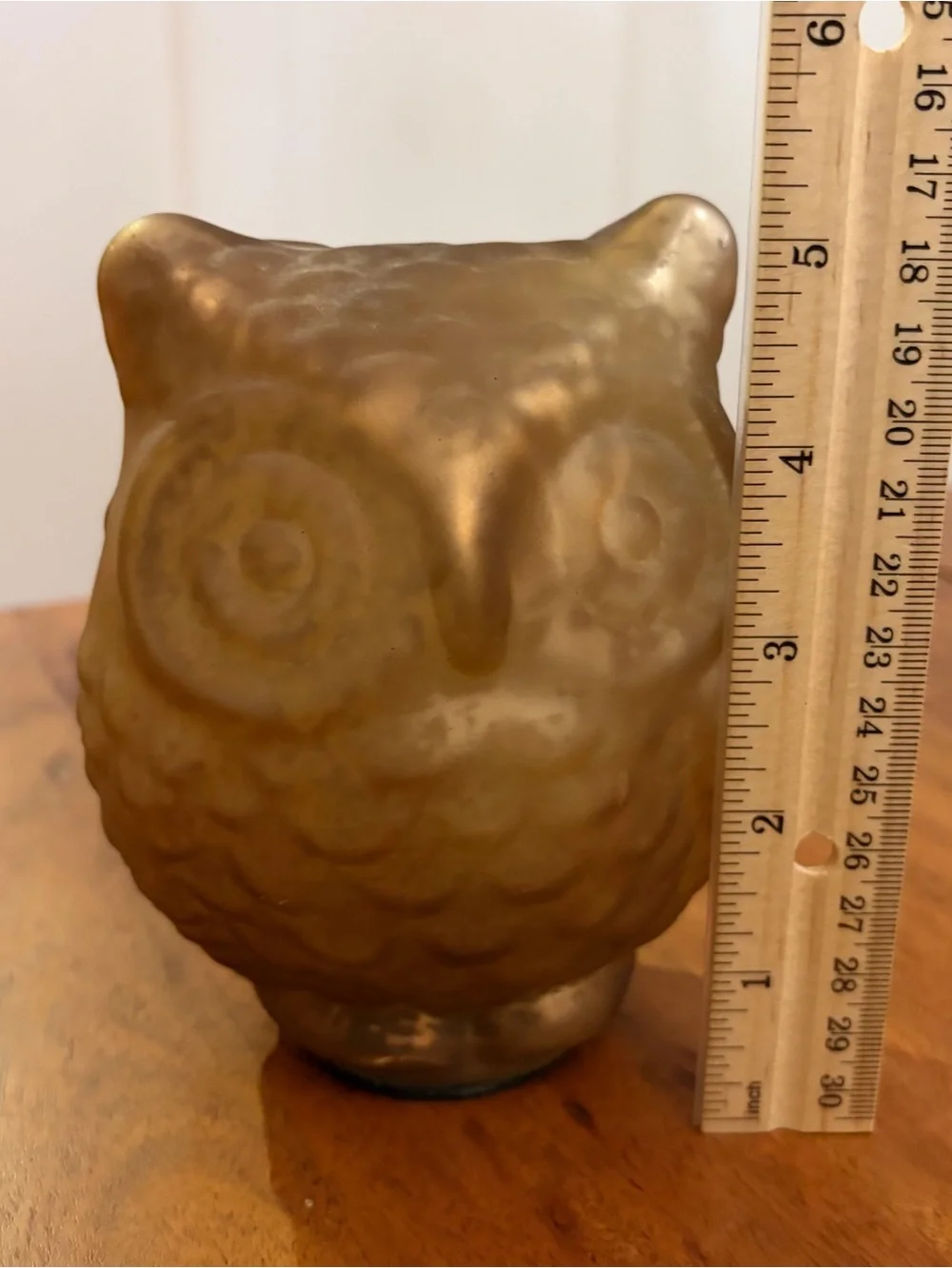 Vintage 1970s Iridescent Gold Glass Owl Figurine 5” Retro MCM Boho Chic Woodland